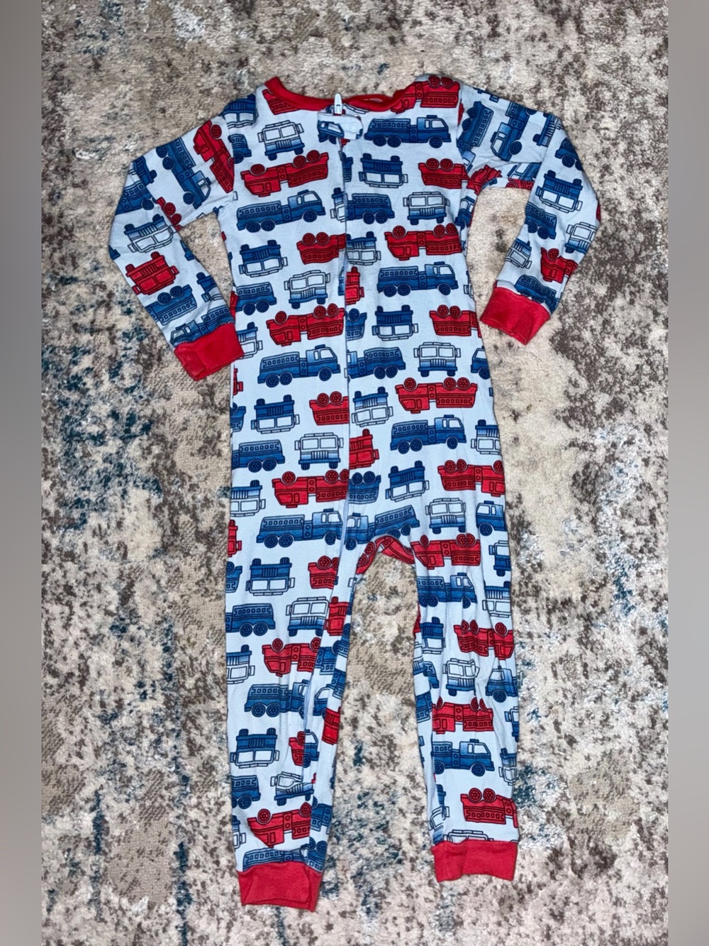 Carter's Red & Blue Train-Print Footed One-Piece